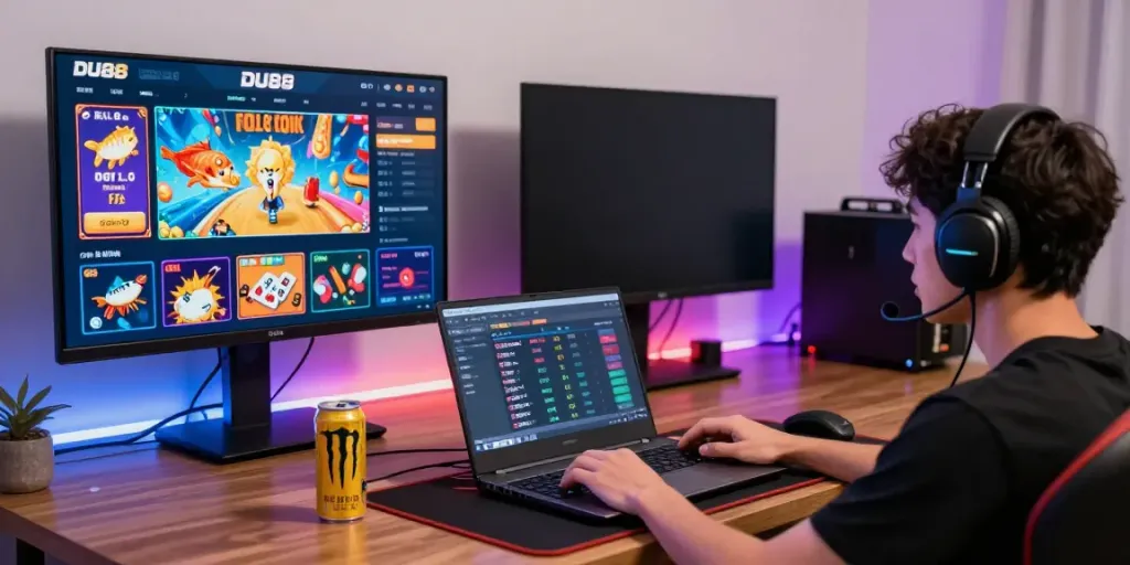 Player immersed in DU88 online gaming with vibrant setup and interactive interface.