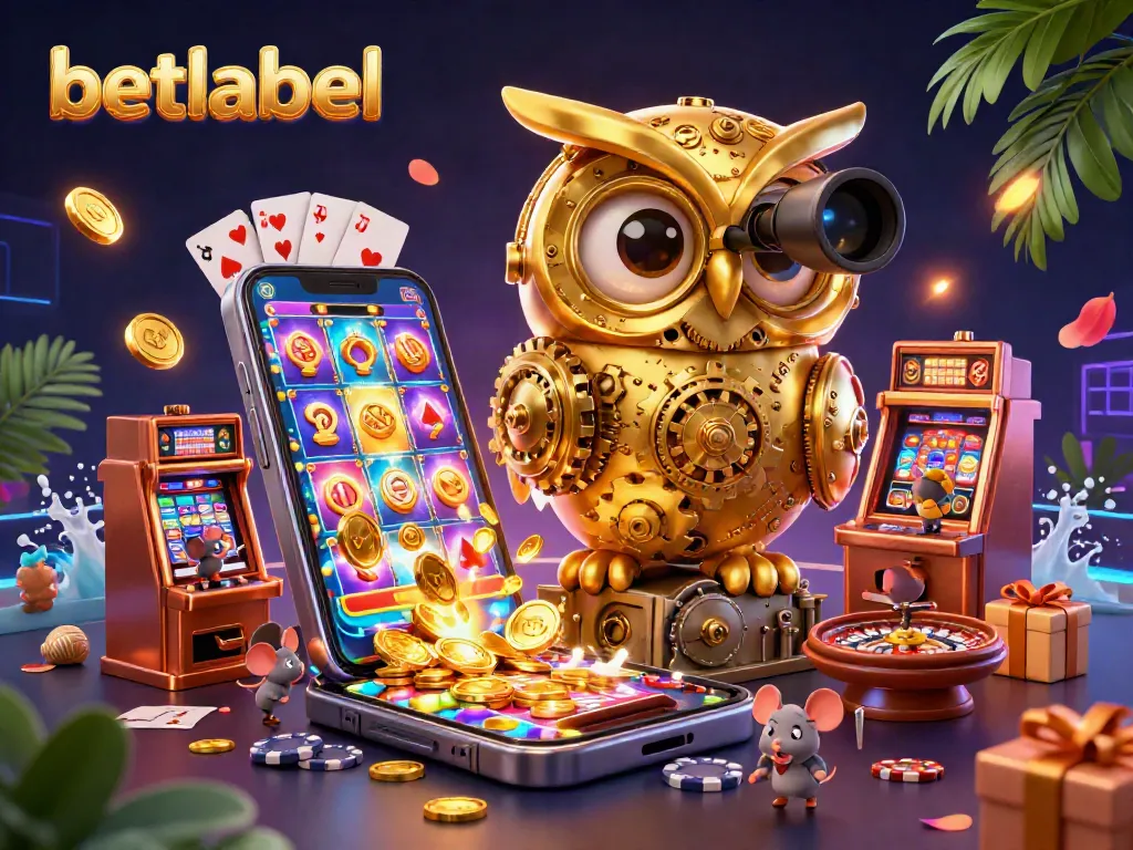 Play thrilling games at Betlabel casino in an ultra-detailed illustration featuring vibrant characters and dynamic elements.