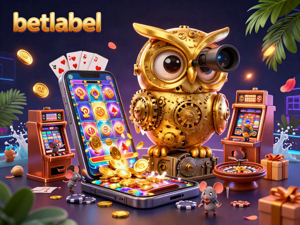 Play thrilling games at Betlabel casino in an ultra-detailed illustration featuring vibrant characters and dynamic elements.