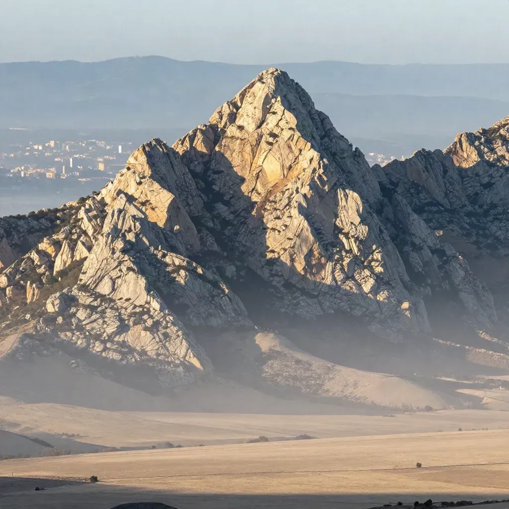 Montserrat al amanecer con niebla de Barcelona y valle sereno para texto.